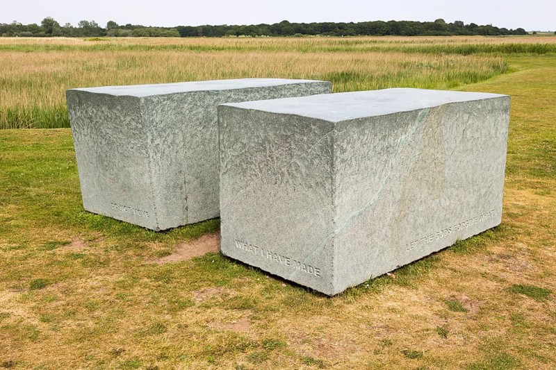 'Fragments of Ezra Pound' sculpture by Alexander Polzin 2016, Snape Maltings, Suffolk, England, UK
