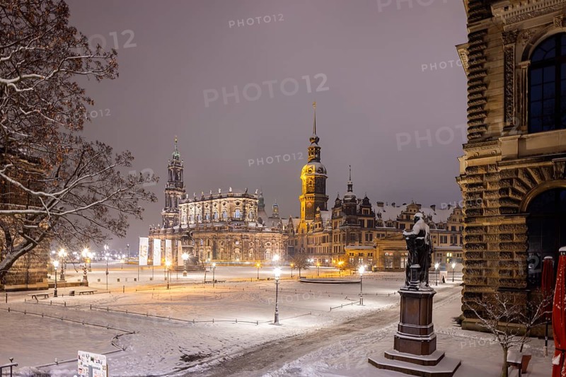 Dresden's Old Town with its historic buildings. Theatre Square with Court Church, Royal Palace, Semper Monument and Semper Building, Dresden, Saxony, Germany, Europe
