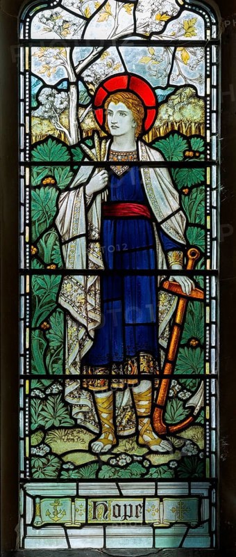 Church of All Saints, Great Glemham, Suffolk, England, UK stained glass window Hope by Powell & Son c 1917