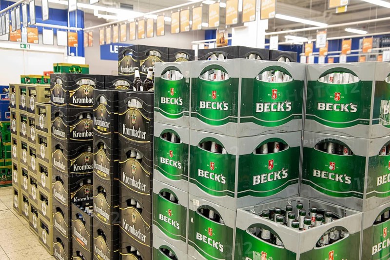 February 2024: Crates of beer in the supermarket