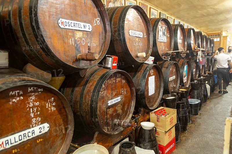 Antigua Casa Del Guardia traditional wine bar Malaga, Andalusia, Spain barrels of sherry and wines