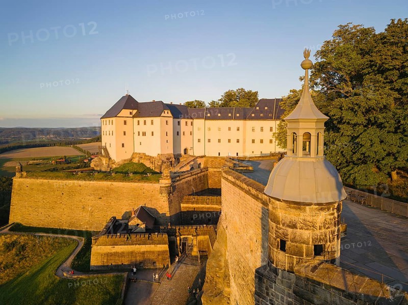 Aerial view of Koenigstein Fortress in Saxon Switzerland, Koenigstein, Saxony, Germany, Europe