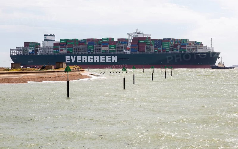 Evergreen Ever Govern one of the world's largest container ships making maiden call at Port of Felixstowe, Suffolk, England, UK, 17 Aug 2019