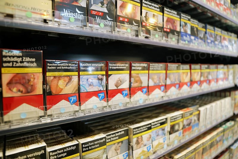 Cigarettes and tobacco products in a shop