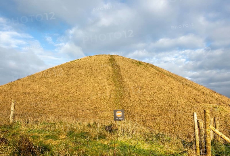 No Entry sign neolithic prehistoric mound of Silbury Hill, Wiltshire, England, UK to avoid human erosion of hill