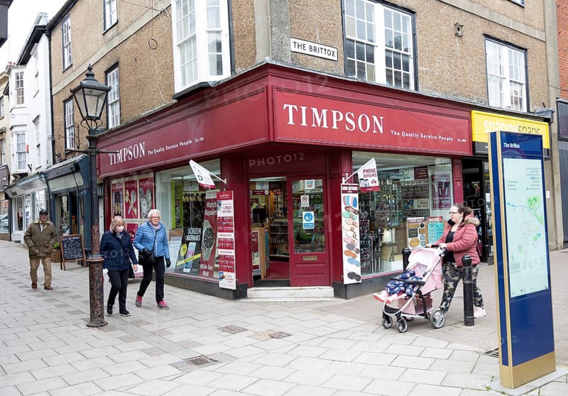 Timpson corner shop, The Brittox street, Devizes, Wiltshire, England, UK