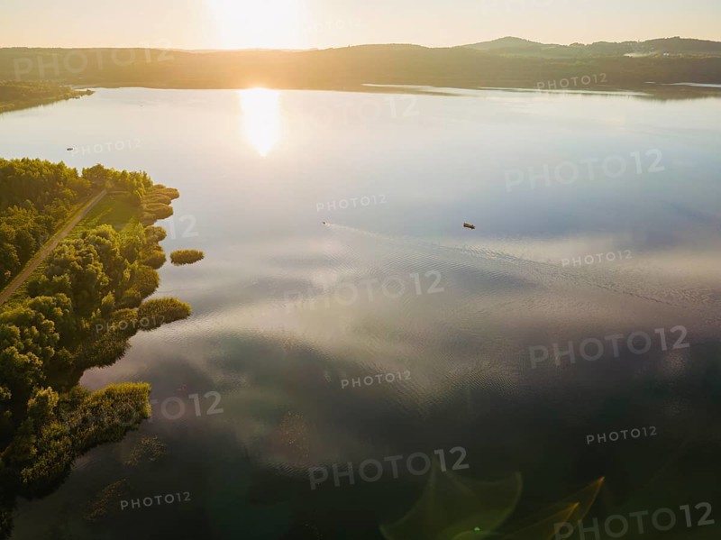 Lake Berzdorf is located on the southern city limits of Goerlitz in Upper Lusatia. It consists of the residual hole of the former Berzdorf open-cast lignite mine, which was flooded from 2002 to early 2013, Goerlitz, Saxony, Germany, Europe