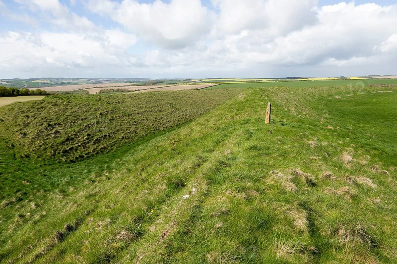 Defensive ramparts and ditch Yarnbury Castle, Iron Age hill fort, Wiltshire, England, UK