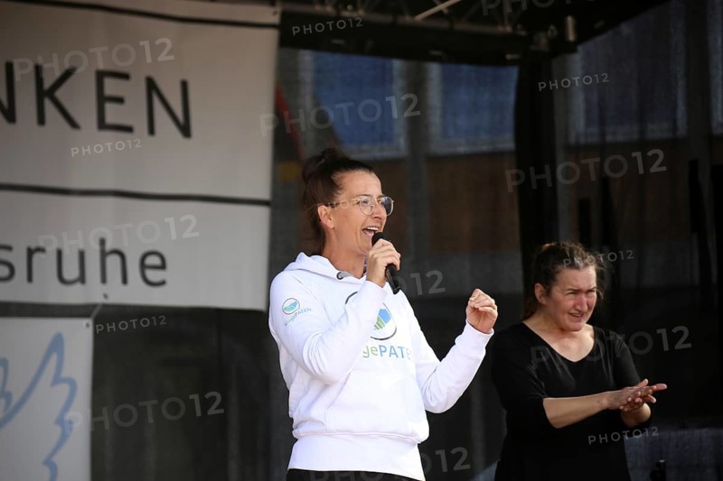 Karlsruhe: Tina Romdhani speaks about the situation of children, especially in schools, as part of the Corona protests against the measures taken by the federal government. The protests were organised by the Querdenken 721 Karlsruhe initiative