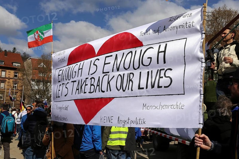 Lateral thinker demonstration in Stuttgart. The motto of the demonstration was Fundamental rights are not negotiable