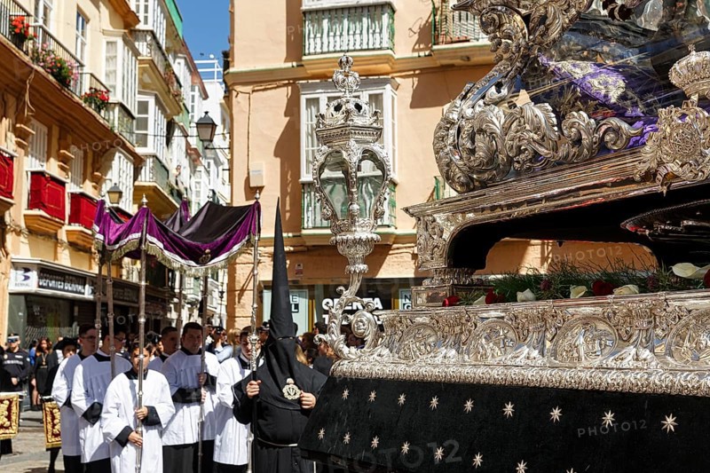 Semana Santa, procession, magnificent coffin, altar boys, celebrations in Cadiz, Spain, Europe