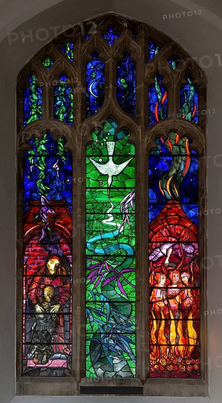 Stained glass window memorial for Benjamin Britten by John Piper, Aldeburgh, Suffolk, England, UK