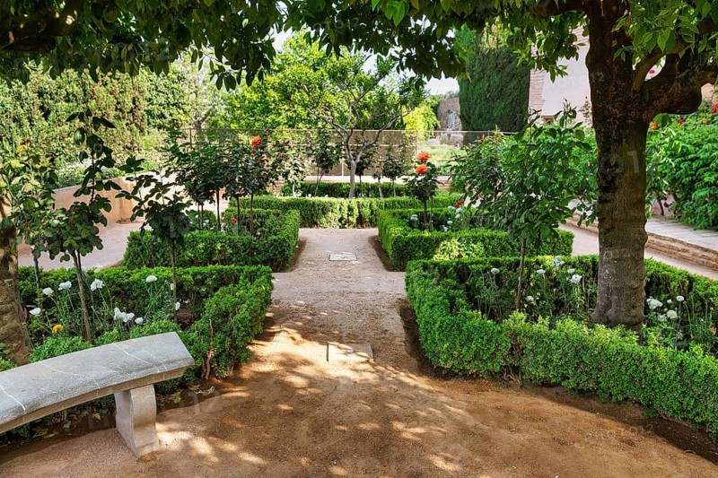 Gardens, arabic, islamic, oriental, light and shadow, Generalife Gardens, Alhambra, Granada, Spain, Europe
