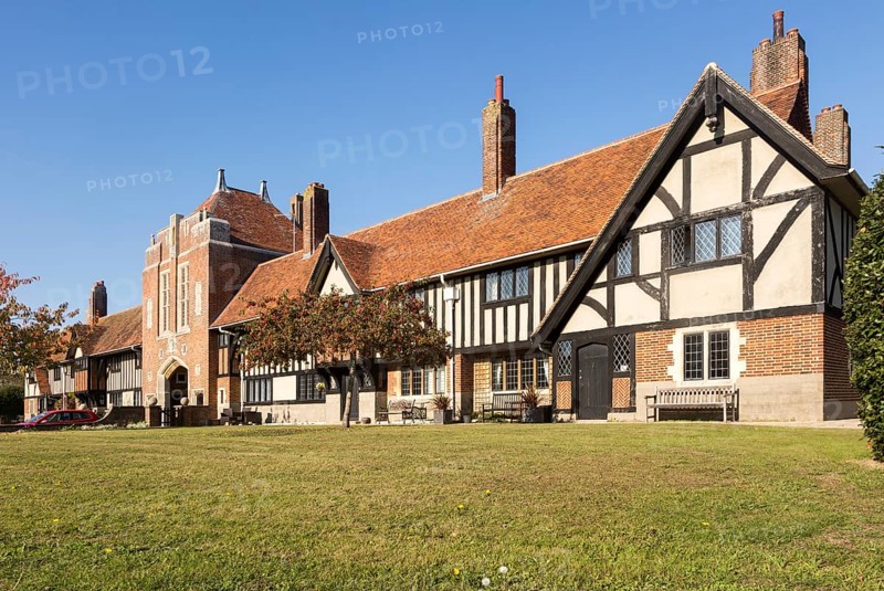 Historic almshouses building in Thorpeness, Suffolk, England, UK