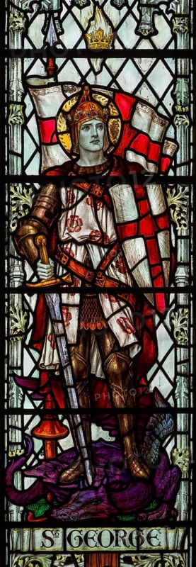 Stained glass window of Saint George, Saint Thomas church, Salisbury, Wiltshire, England, 1920, by James Powell and Sons