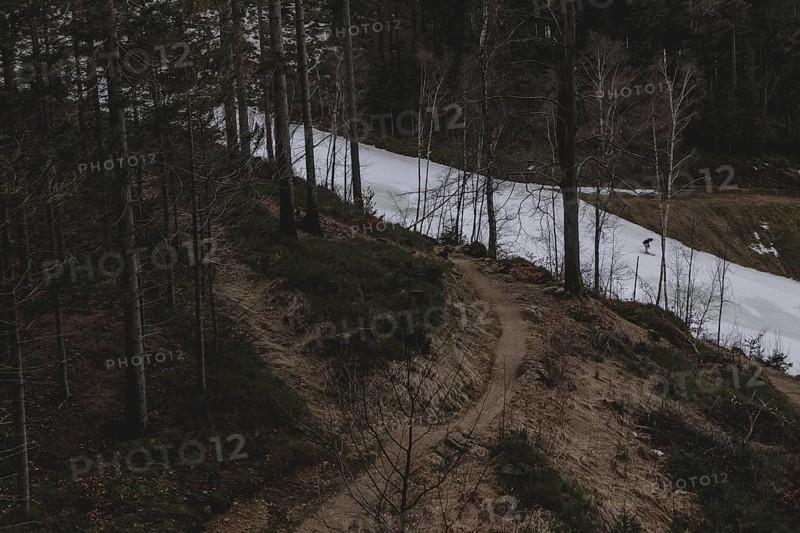 A skier on a ski slope in the Jizera Mountains ski resort near Albrechtice v Jizerskych Horach, 05.02.2024. The Czech low mountain range with its ski resort is affected by increasingly warmer and shorter winters