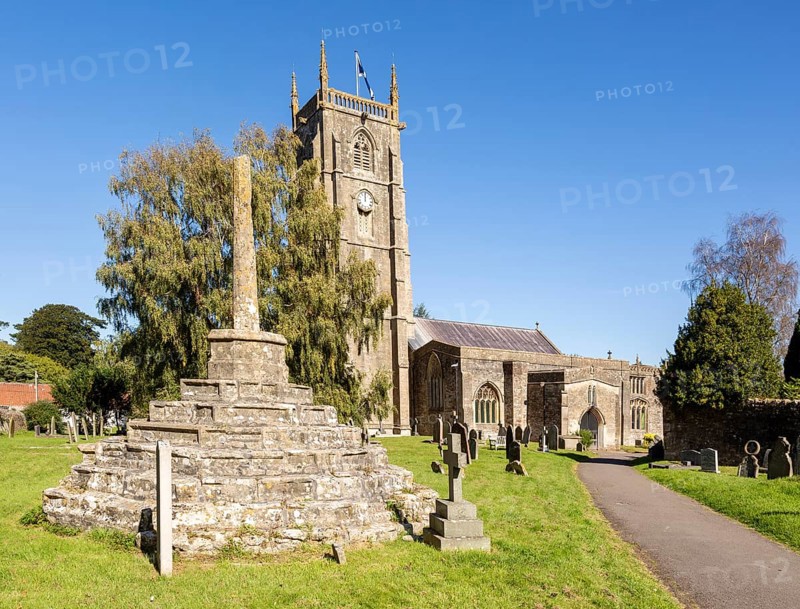 Church of Saint Andrew and medieval churchyard standing cross, Chew Magna, Somerset, England, UK
