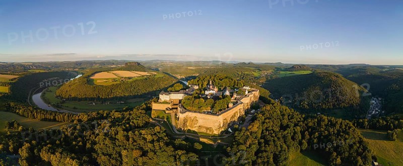 Aerial view of Koenigstein Fortress in Saxon Switzerland, Koenigstein, Saxony, Germany, Europe