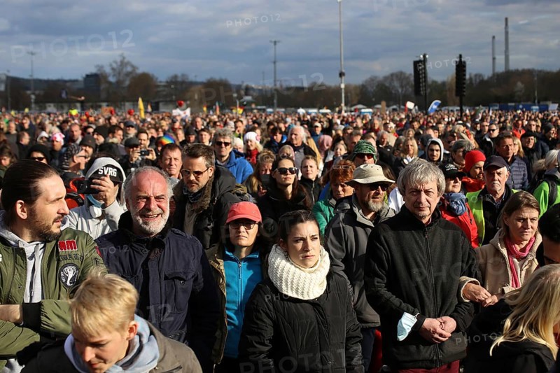 Lateral thinker demonstration in Stuttgart. The motto of the demonstration was Fundamental rights are not negotiable
