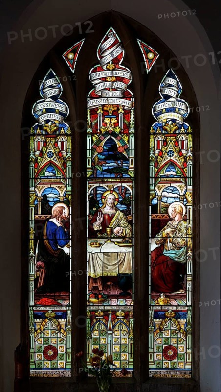 Stained glass window Kington St Michael church, Wiltshire, England, UK supper at Emmaus c 1894