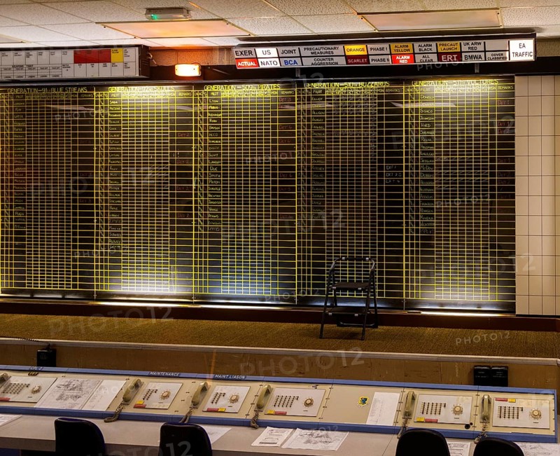 Control room war command room inside Bentwaters Cold War museum, Suffolk, England, UK