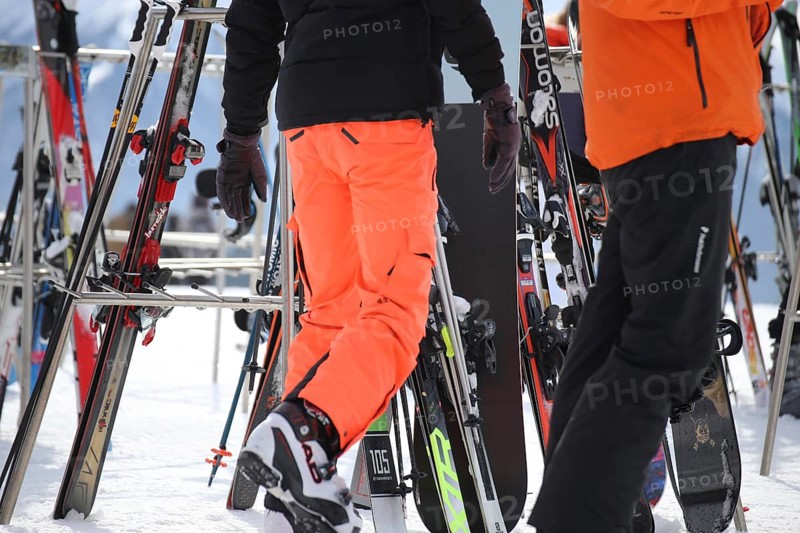 Full ski rack in the ski area of Serfaus, Fiss, Ladis (Tyrol)