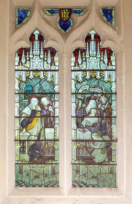 Stained glass window Presentation in the Temple, Hacheston church, Suffolk, England, UK c 1922 by Kempe and Co