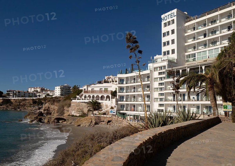 Hotel Balcon de Europa, Playa el Salon sandy beach, Nerja, Andalusia, Spain, Europe