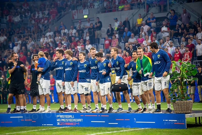 Fistball World Championship from 22 July to 29 July 2023 in Mannheim: Pictured here: The Brazil national team, which beat Switzerland 4:1 in the match for third place to win the bronze medal