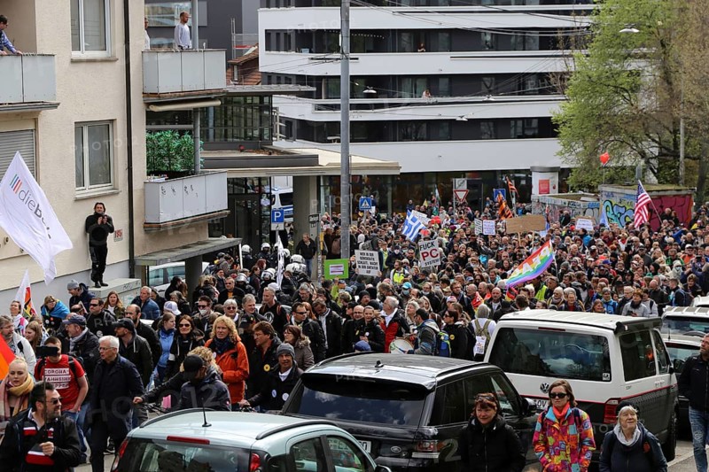 Lateral thinker demonstration in Stuttgart. The motto of the demonstration was Fundamental rights are not negotiable
