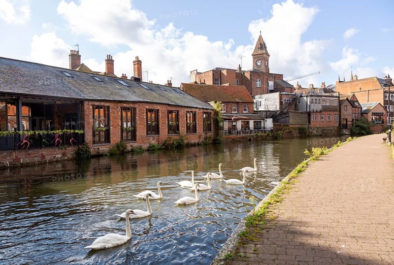Kennet and Avon canal in the town centre of Newbury, Berkshire, England, UK