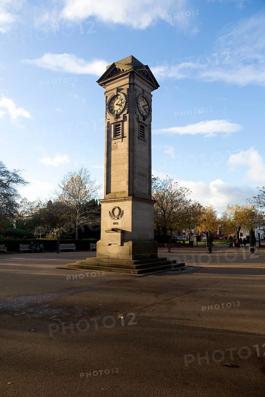 Clock tower in Jephson Gardens park, Royal Leamington Spa, Warwickshire, England, UK