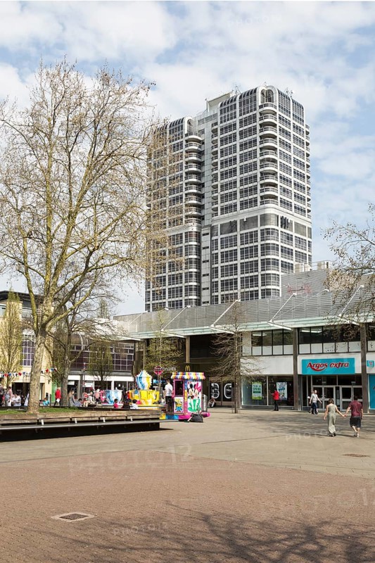 The David Murray John Building, better known as the Brunel Tower, in central business district of Swindon, Wiltshire, England, UK