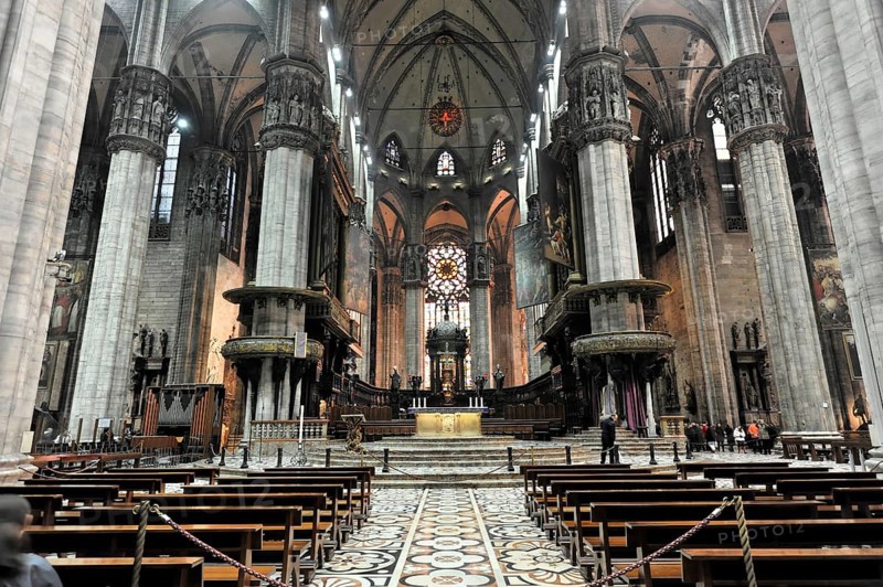 Interior, Milan Cathedral in white marble, Lombardy, Italy, Europe