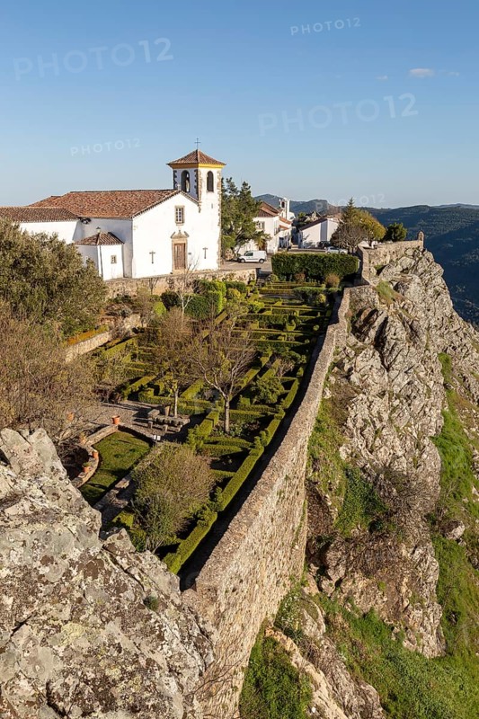 Formal garden historic castle medieval village of Marvao, Portalegre district, Alto Alentejo, Portugal, Southern Europe, Europe