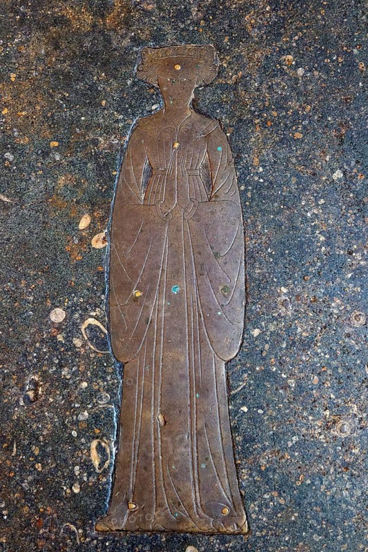 Historic Tudor brass floor grave memorial, Holy Trinity Church, Long Melford, Suffolk, England, UK