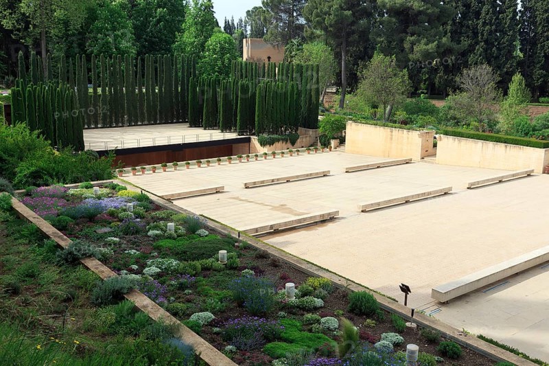 Generalife Theatre, Teatro Del Generalife, empty open-air theatre, Alhambra, Granada, Andalusia, Spain, Europe