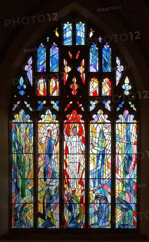 Stained glass window 'The Transfiguration' by Rosemary Rutherford 1973, Boxford church, Suffolk, England, UK