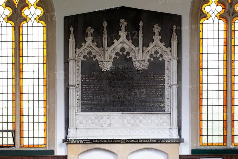 Inside village parish church of Saint Peter, Everleigh, Wiltshire, England 1813 memorial to Francis Dugdale Astley
