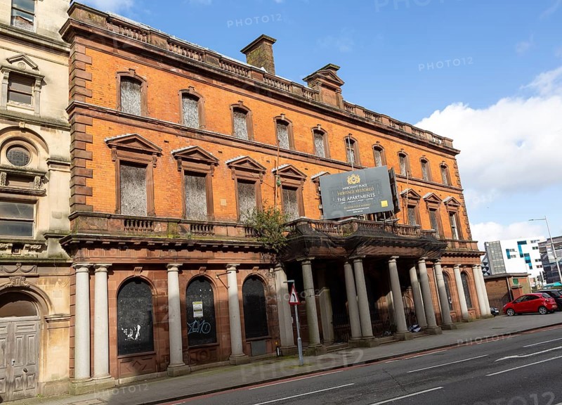 Large nineteenth century buildings, Butetown, Cardiff Bay, South Wales, UK, Merchant Place apartments conversions