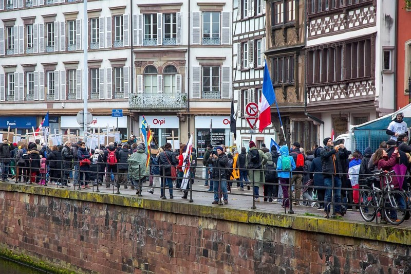 Strasbourg, France: Large demonstration for freedom against the corona measures and the vaccination pressure in France, Germany and other parts of Europe. The demonstration was organised by the peace initiative Europeansunited