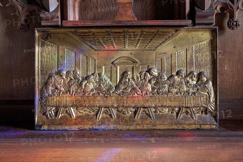 Last supper metal artwork inside St Margaret South Elmham, Suffolk, England, UK