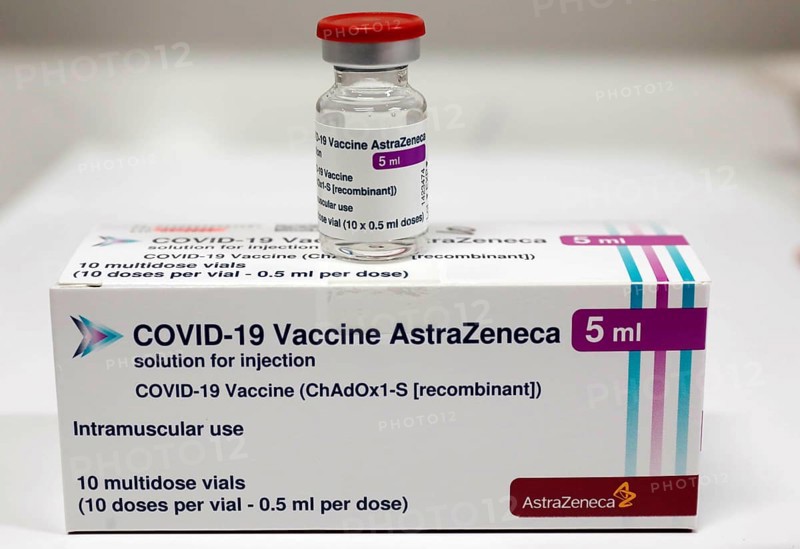 Vaccination vial and pack with the Covid19 vaccine Astra Zenica, Schoenefeld, 26/02/2021