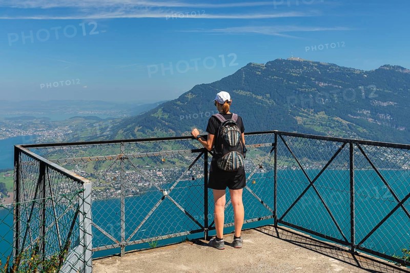 View from Buergenstock over Lake Lucerne to the Rigi, Canton Niewalden, Switzerland, Lake Lucerne, Niewalden, Switzerland, Europe