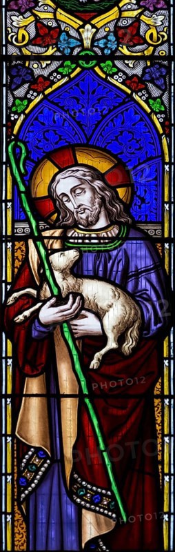Church of Saint Edmund, Bromeswell, Suffolk, England, UK stained glass window Jesus Christ as the Good Shepherd