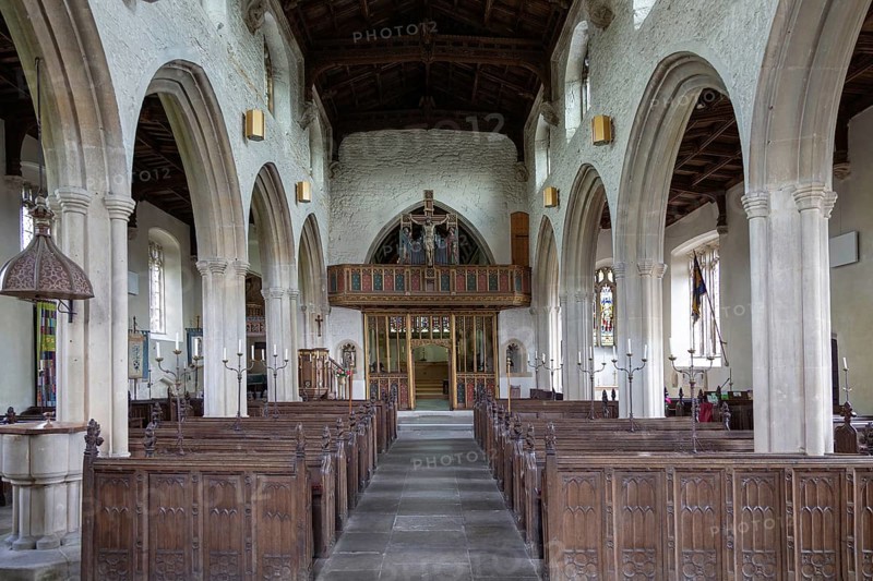 Inside village parish church of Saint Julian, Wellow, Somerset, England, UK