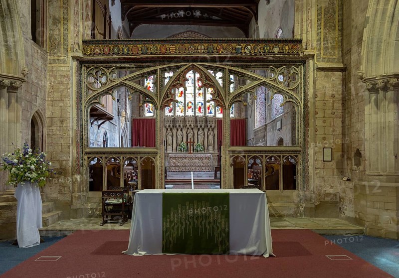 Church of Saint Mary, Berkeley, Gloucestershire, 15th century ornate stone rood screen Perpendicular tracery
