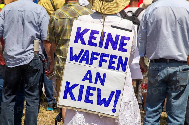 Peace demonstration in front of Ramstein Air Base against war and armament and in favour of diplomacy and negotiations