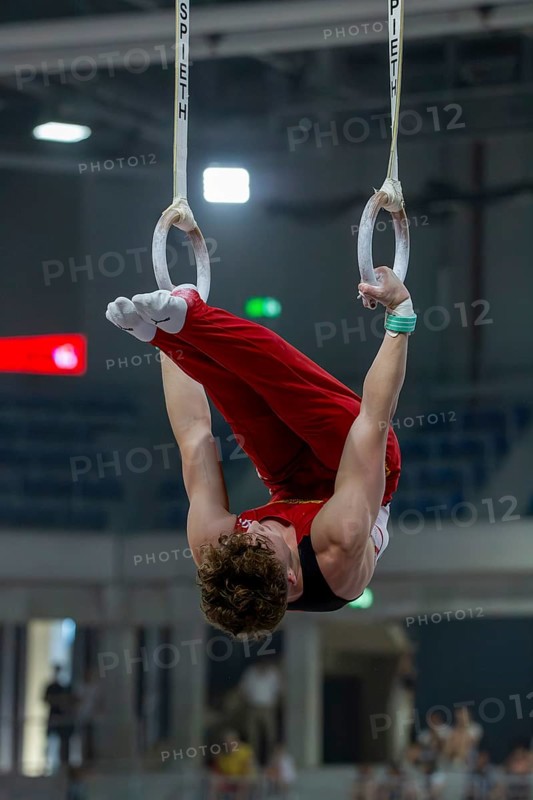 Heidelberg, 9 September 2023: Men's World Championship qualification in conjunction with a national competition against Israel. Alexander Kunz during his routine on the rings