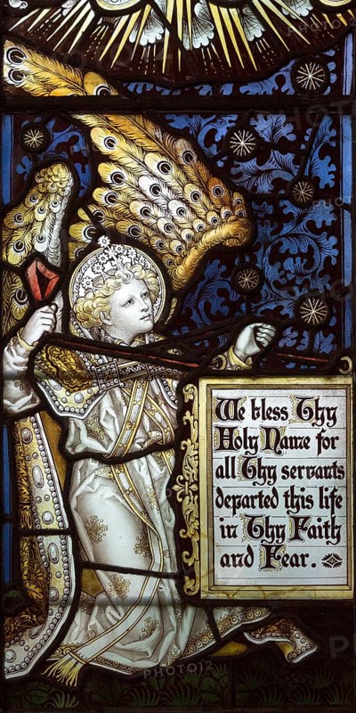 Mary Anne Garrett Memorial stained glass window female martyrs 1897, Church of Saint Margaret, Leiston, Suffolk, England, UK by C.E. Kempe (1837-1907)